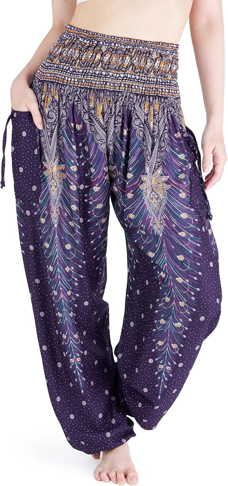 Lannaclothesdesign Women'S Smocked Waist Boho Flowy Yoga Harem Pants Hippie Clothes