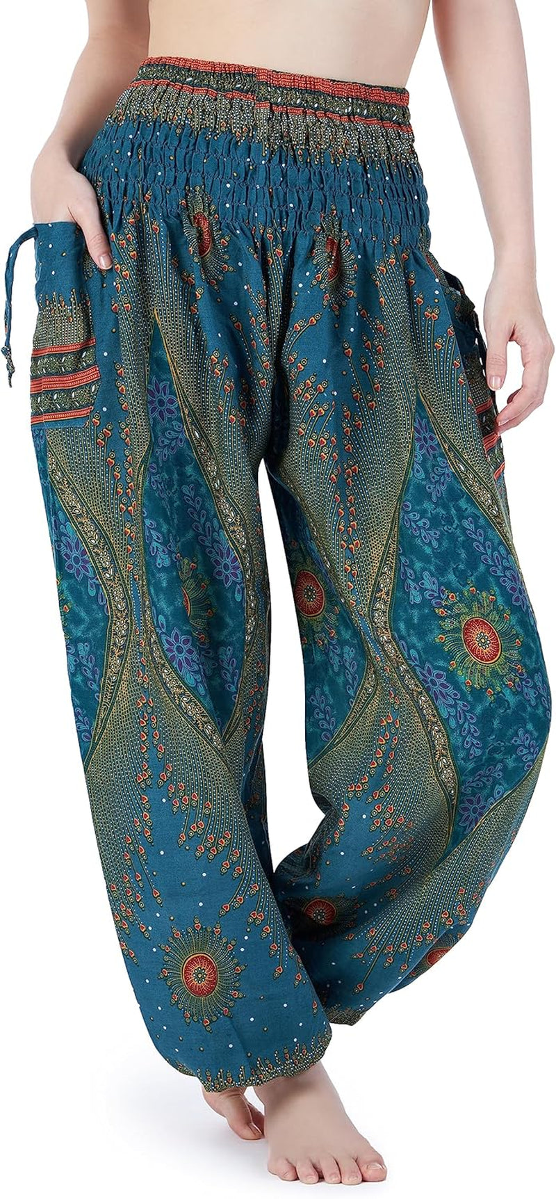 Lannaclothesdesign Women'S Smocked Waist Boho Flowy Yoga Harem Pants Hippie Clothes