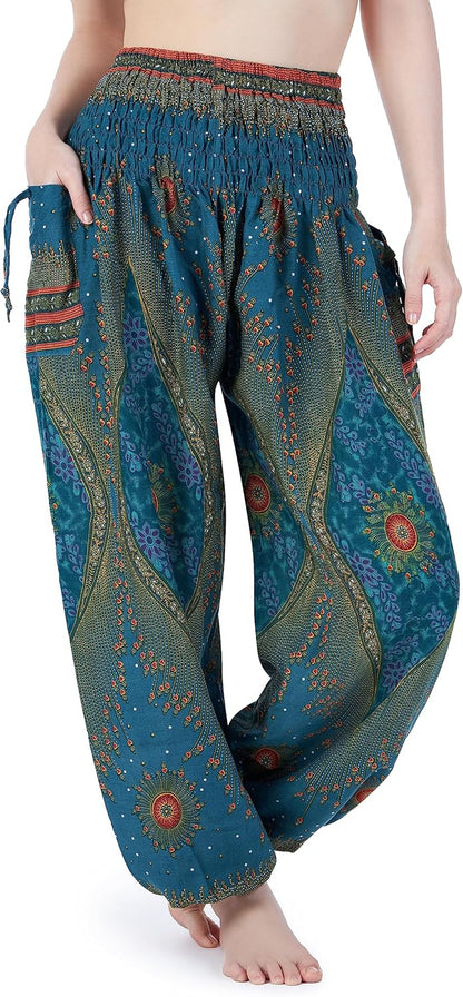 Lannaclothesdesign Women'S Smocked Waist Boho Flowy Yoga Harem Pants Hippie Clothes