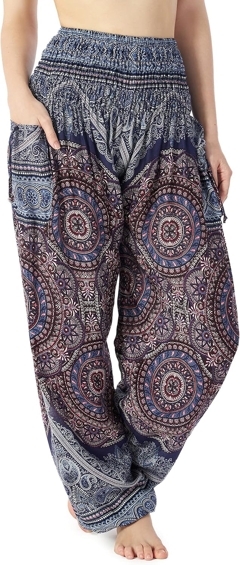 Lannaclothesdesign Women'S Smocked Waist Boho Flowy Yoga Harem Pants Hippie Clothes