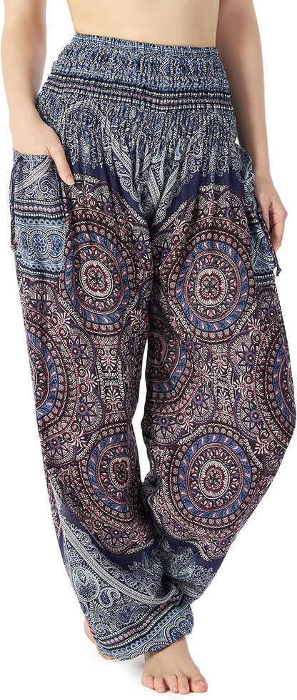 Lannaclothesdesign Women'S Smocked Waist Boho Flowy Yoga Harem Pants Hippie Clothes