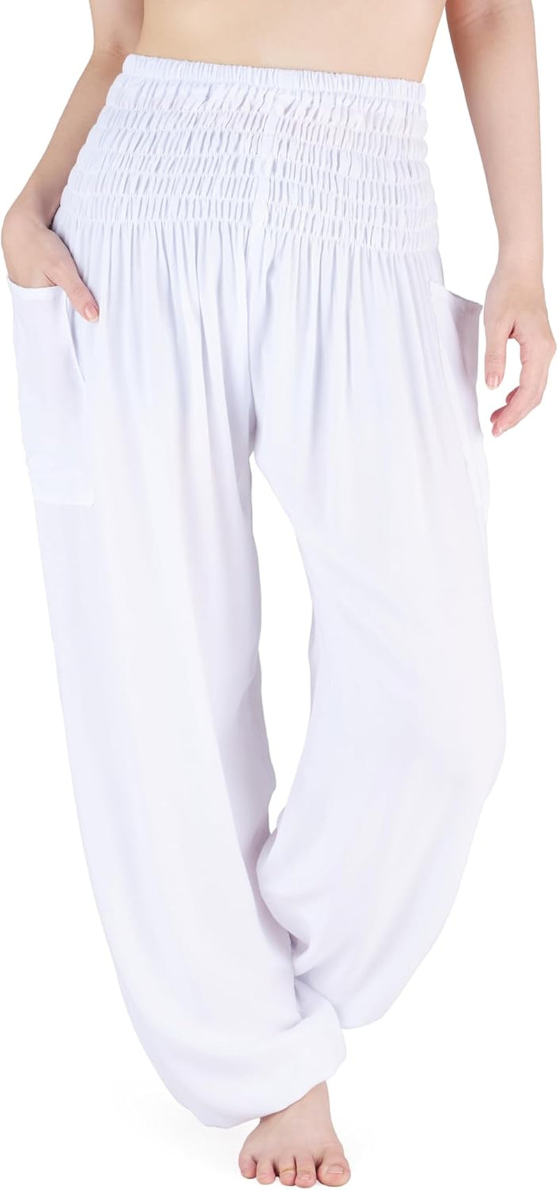 Lannaclothesdesign Women'S Smocked Waist Boho Flowy Yoga Harem Pants Hippie Clothes