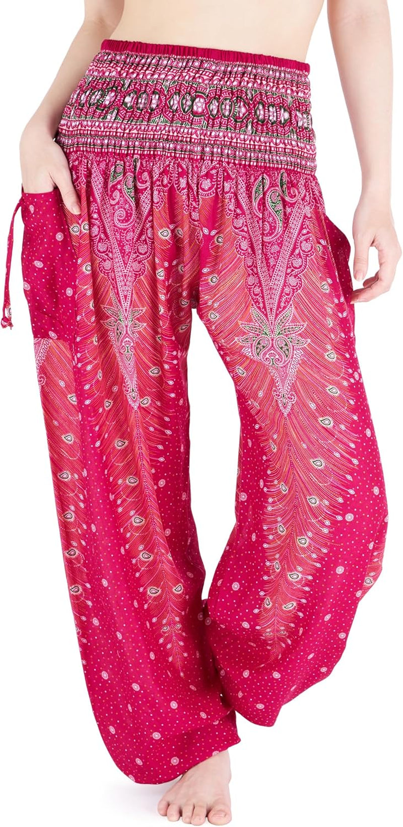 Lannaclothesdesign Women'S Smocked Waist Boho Flowy Yoga Harem Pants Hippie Clothes