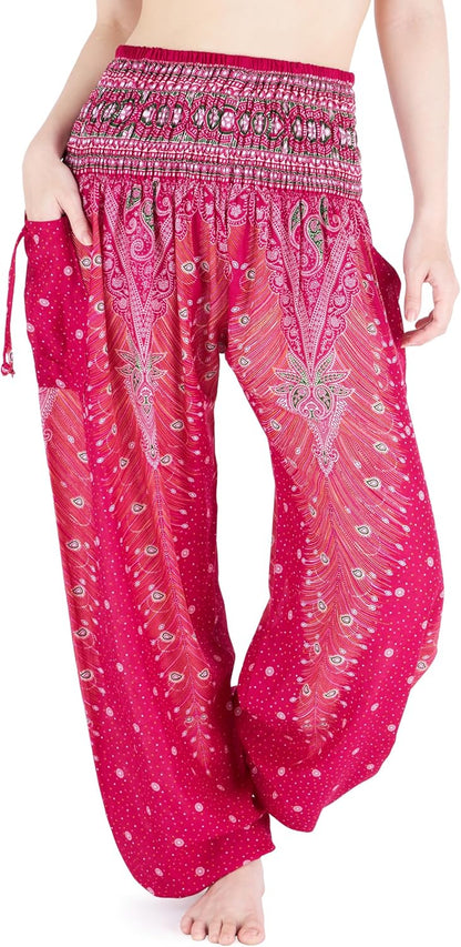 Lannaclothesdesign Women'S Smocked Waist Boho Flowy Yoga Harem Pants Hippie Clothes