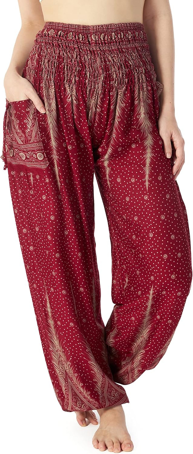 Lannaclothesdesign Women'S Smocked Waist Boho Flowy Yoga Harem Pants Hippie Clothes