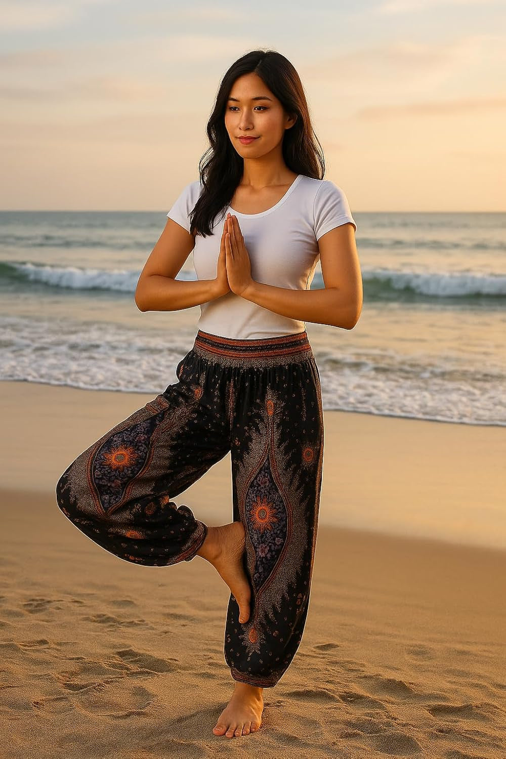 Lannaclothesdesign Women'S Smocked Waist Boho Flowy Yoga Harem Pants Hippie Clothes