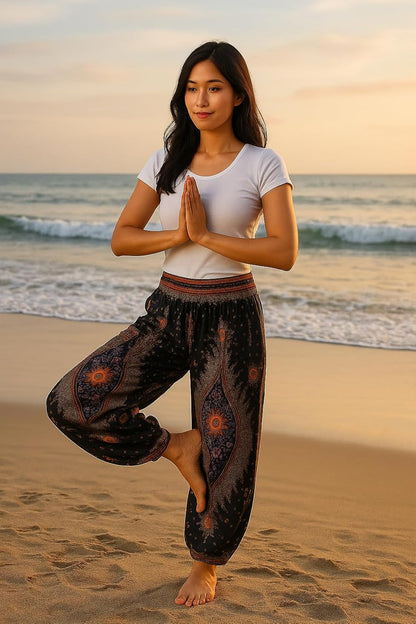 Lannaclothesdesign Women'S Smocked Waist Boho Flowy Yoga Harem Pants Hippie Clothes