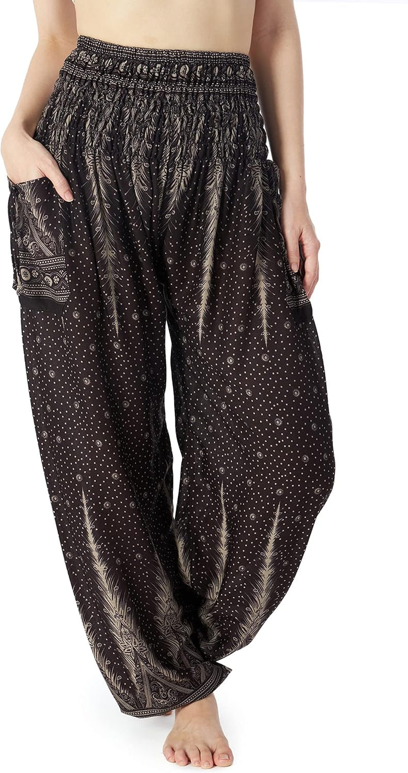 Lannaclothesdesign Women'S Smocked Waist Boho Flowy Yoga Harem Pants Hippie Clothes
