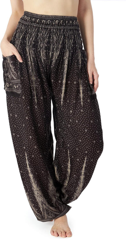 Lannaclothesdesign Women'S Smocked Waist Boho Flowy Yoga Harem Pants Hippie Clothes