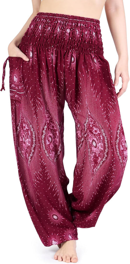Lannaclothesdesign Women'S Smocked Waist Boho Flowy Yoga Harem Pants Hippie Clothes