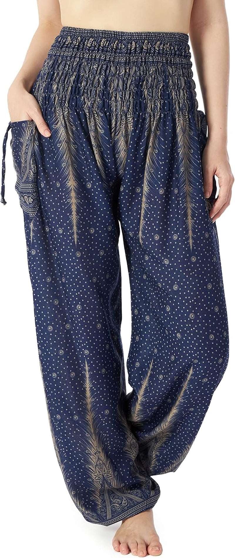 Lannaclothesdesign Women'S Smocked Waist Boho Flowy Yoga Harem Pants Hippie Clothes