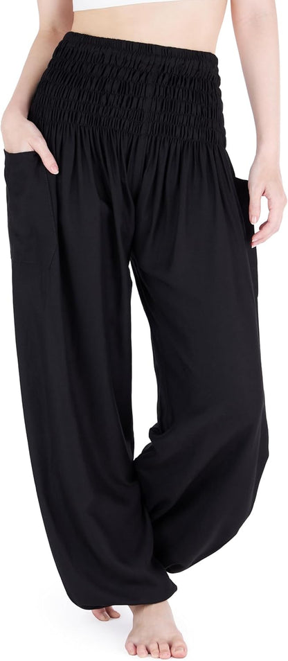 Lannaclothesdesign Women'S Smocked Waist Boho Flowy Yoga Harem Pants Hippie Clothes