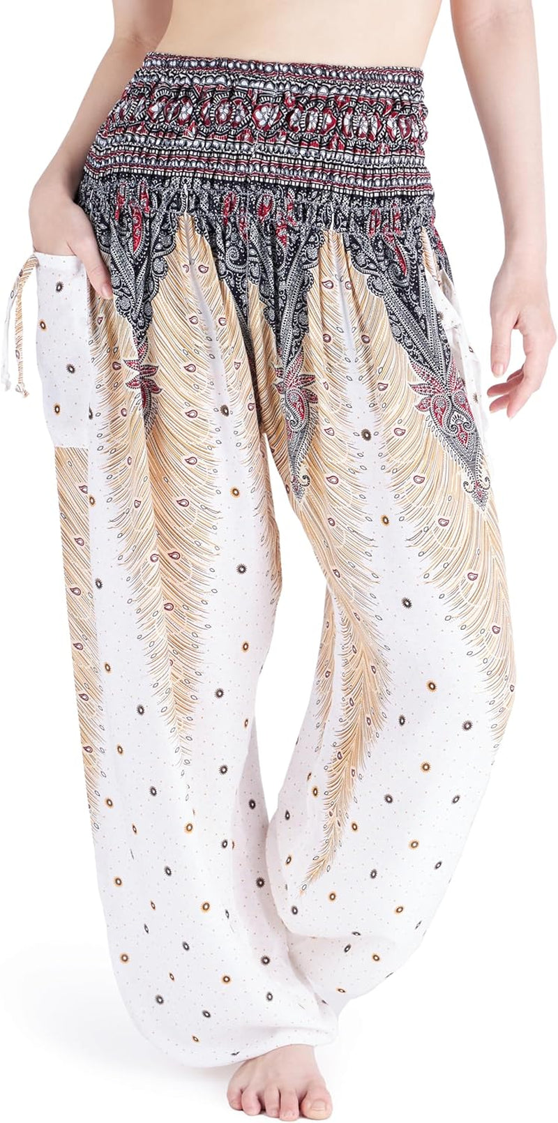 Lannaclothesdesign Women'S Smocked Waist Boho Flowy Yoga Harem Pants Hippie Clothes
