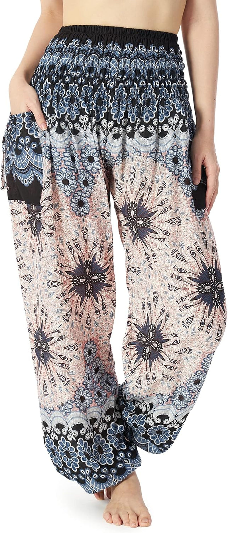 Lannaclothesdesign Women'S Smocked Waist Boho Flowy Yoga Harem Pants Hippie Clothes