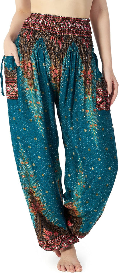 Lannaclothesdesign Women'S Smocked Waist Boho Flowy Yoga Harem Pants Hippie Clothes
