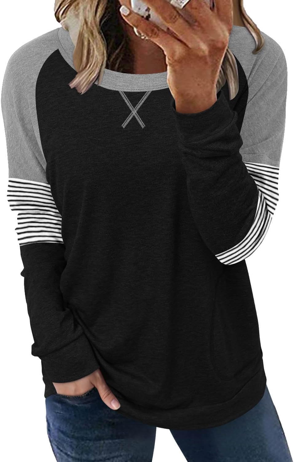 ONLYSHE Womens Crewneck Sweatshirt Casual Loose Fitting Tops Long Sleeve T Shirt