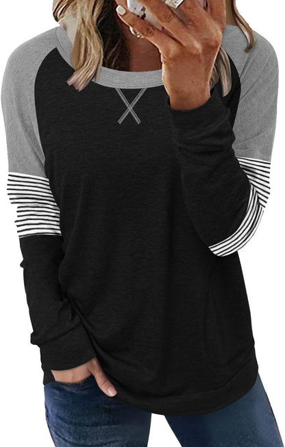 ONLYSHE Womens Crewneck Sweatshirt Casual Loose Fitting Tops Long Sleeve T Shirt