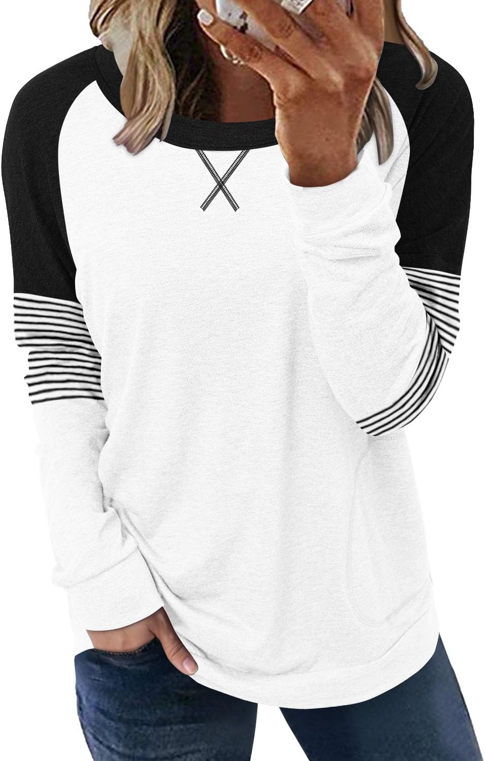 ONLYSHE Womens Crewneck Sweatshirt Casual Loose Fitting Tops Long Sleeve T Shirt