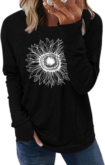 ONLYSHE Womens Crewneck Sweatshirt Casual Loose Fitting Tops Long Sleeve T Shirt