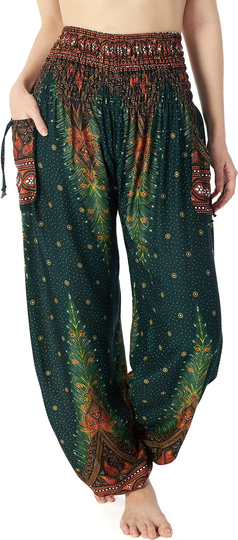 Lannaclothesdesign Women'S Smocked Waist Boho Flowy Yoga Harem Pants Hippie Clothes