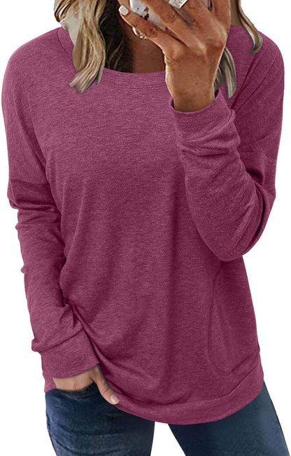 ONLYSHE Womens Crewneck Sweatshirt Casual Loose Fitting Tops Long Sleeve T Shirt