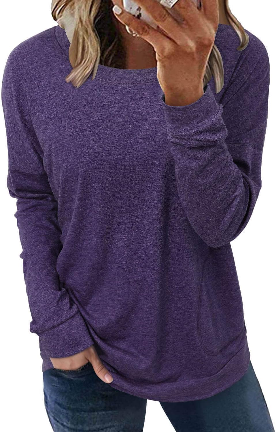 ONLYSHE Womens Crewneck Sweatshirt Casual Loose Fitting Tops Long Sleeve T Shirt