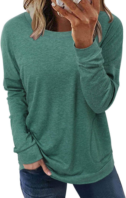 ONLYSHE Womens Crewneck Sweatshirt Casual Loose Fitting Tops Long Sleeve T Shirt
