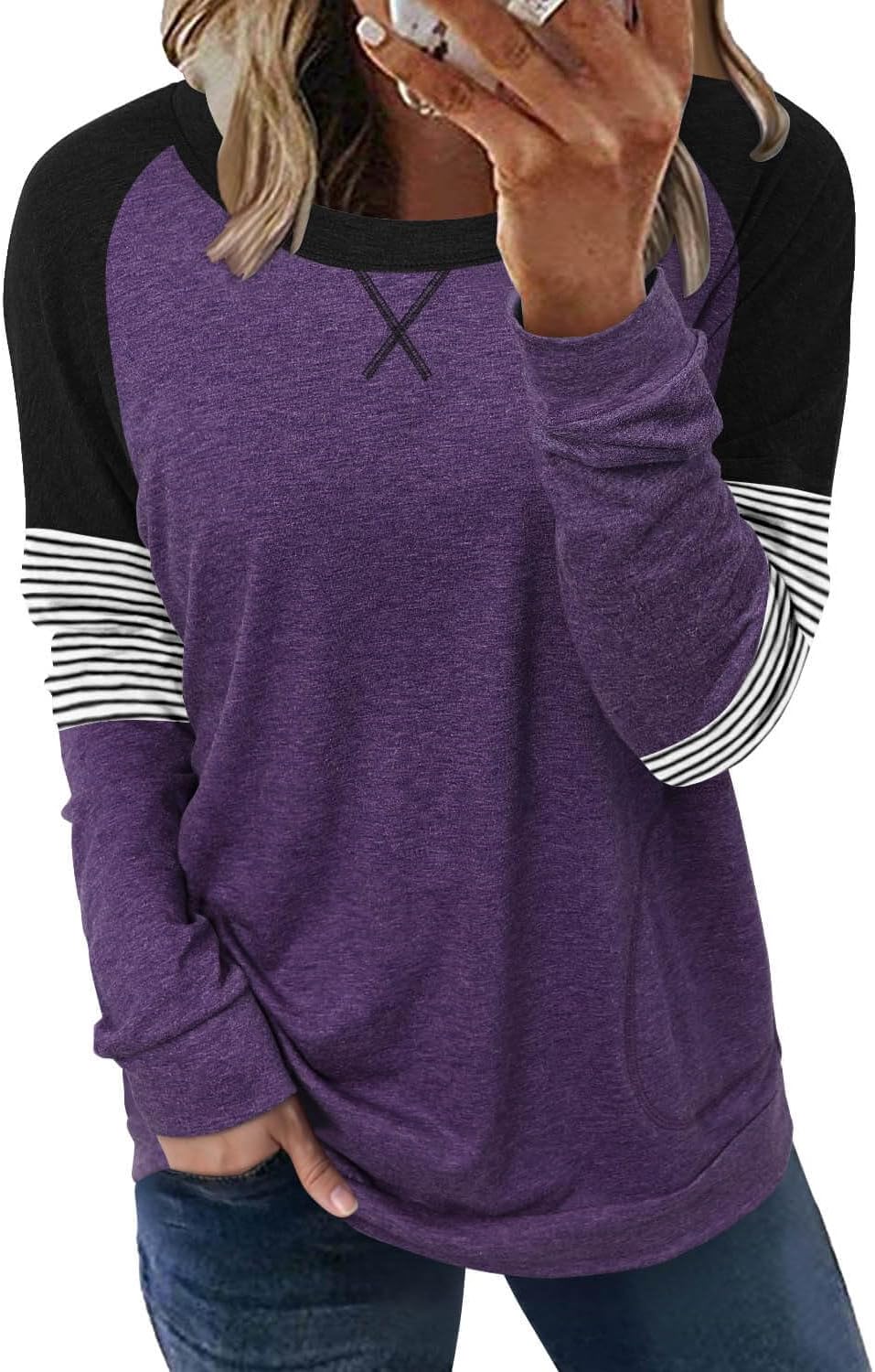 ONLYSHE Womens Crewneck Sweatshirt Casual Loose Fitting Tops Long Sleeve T Shirt