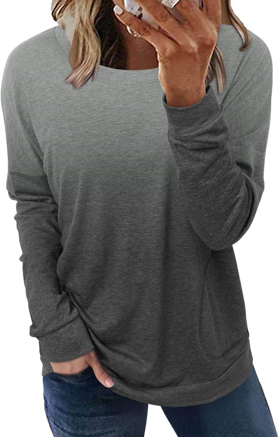 ONLYSHE Womens Crewneck Sweatshirt Casual Loose Fitting Tops Long Sleeve T Shirt