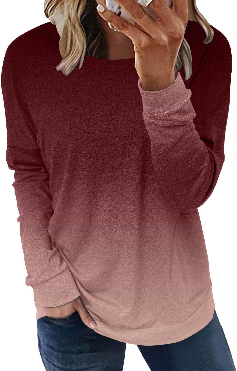 ONLYSHE Womens Crewneck Sweatshirt Casual Loose Fitting Tops Long Sleeve T Shirt