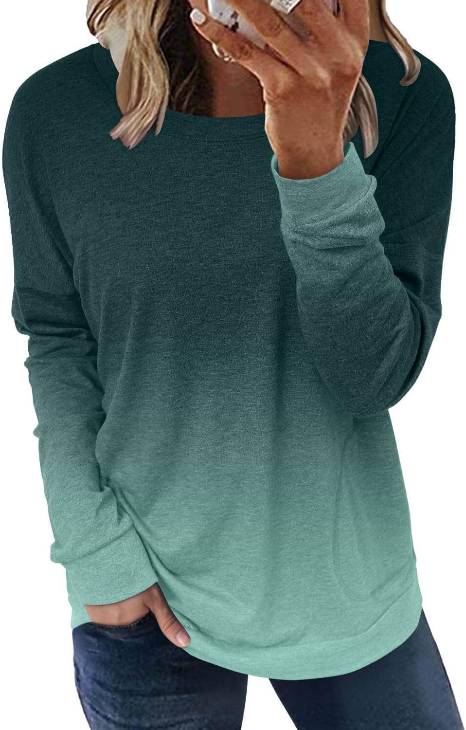 ONLYSHE Womens Crewneck Sweatshirt Casual Loose Fitting Tops Long Sleeve T Shirt