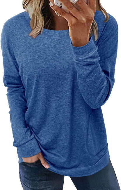 ONLYSHE Womens Crewneck Sweatshirt Casual Loose Fitting Tops Long Sleeve T Shirt