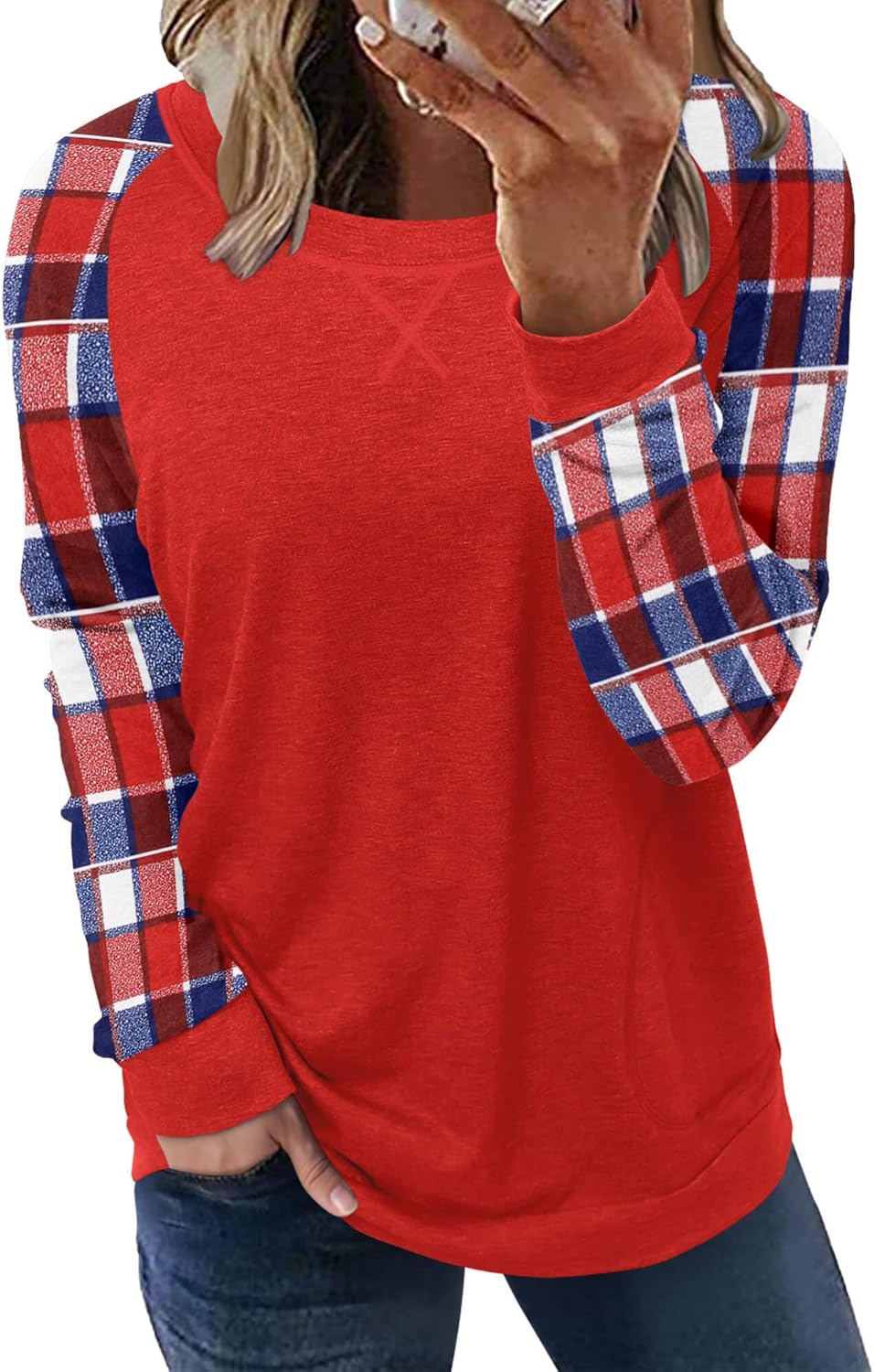 ONLYSHE Womens Crewneck Sweatshirt Casual Loose Fitting Tops Long Sleeve T Shirt