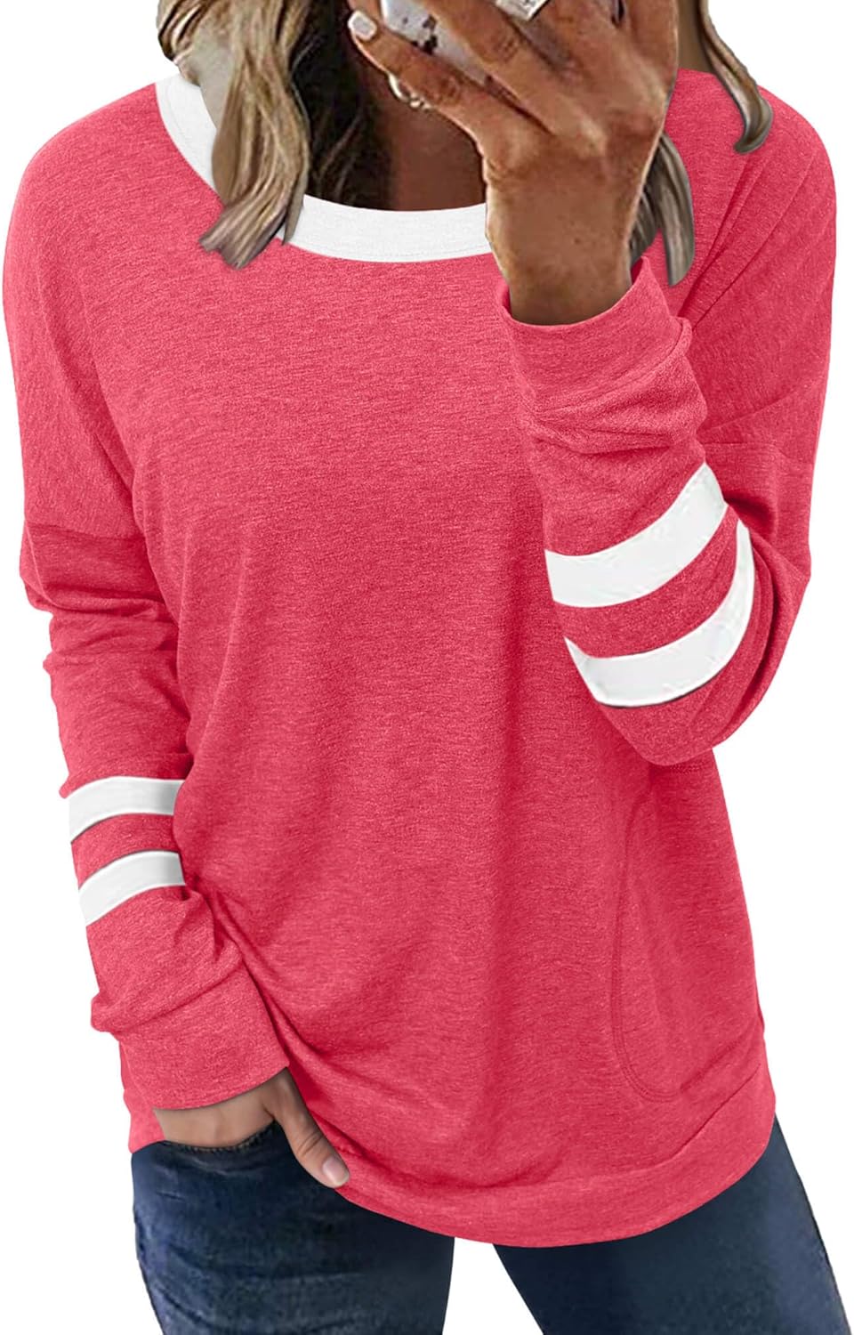 ONLYSHE Womens Crewneck Sweatshirt Casual Loose Fitting Tops Long Sleeve T Shirt