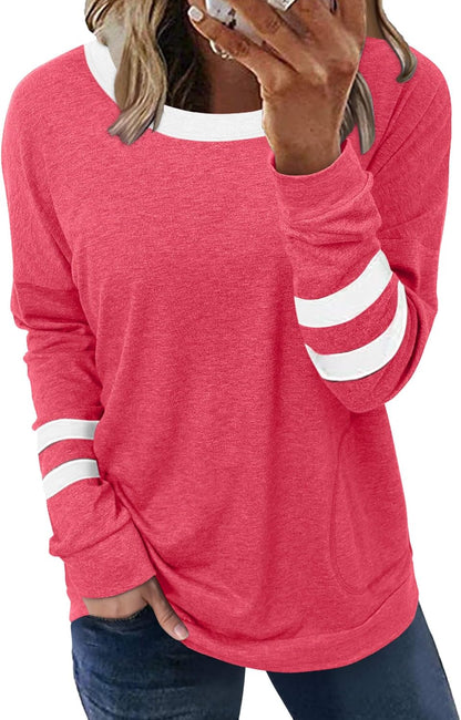 ONLYSHE Womens Crewneck Sweatshirt Casual Loose Fitting Tops Long Sleeve T Shirt