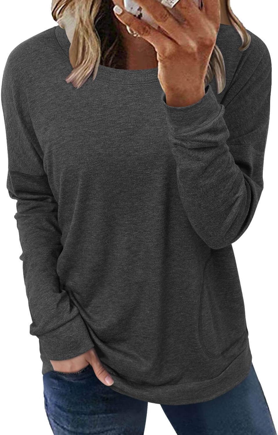 ONLYSHE Womens Crewneck Sweatshirt Casual Loose Fitting Tops Long Sleeve T Shirt