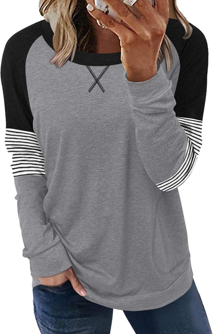 ONLYSHE Womens Crewneck Sweatshirt Casual Loose Fitting Tops Long Sleeve T Shirt