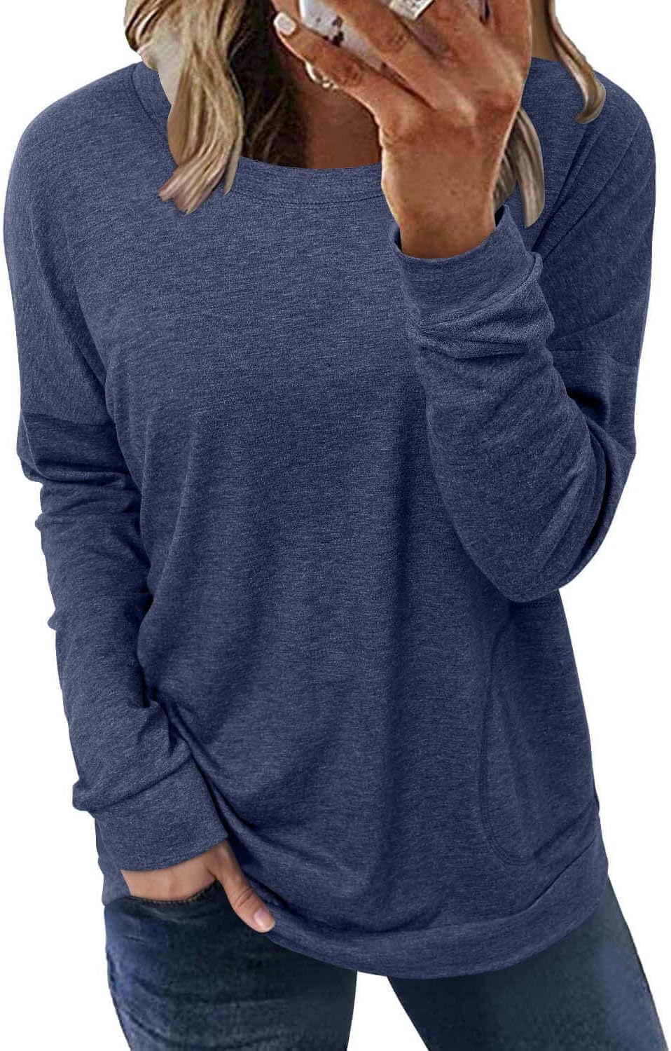 ONLYSHE Womens Crewneck Sweatshirt Casual Loose Fitting Tops Long Sleeve T Shirt