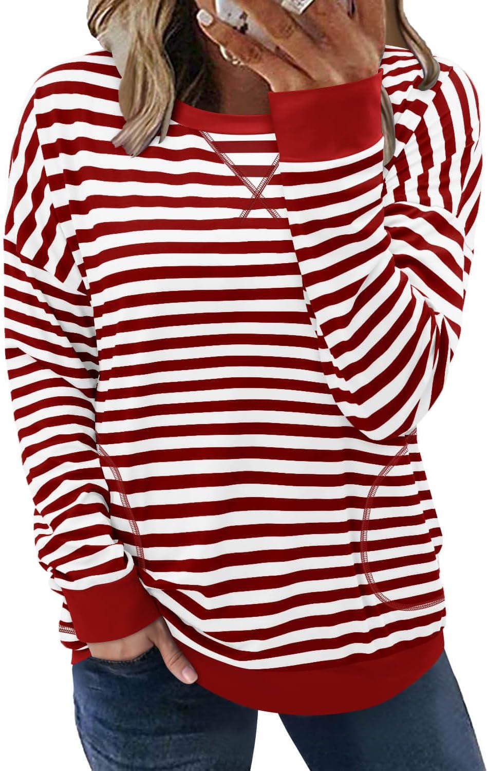 ONLYSHE Womens Crewneck Sweatshirt Casual Loose Fitting Tops Long Sleeve T Shirt