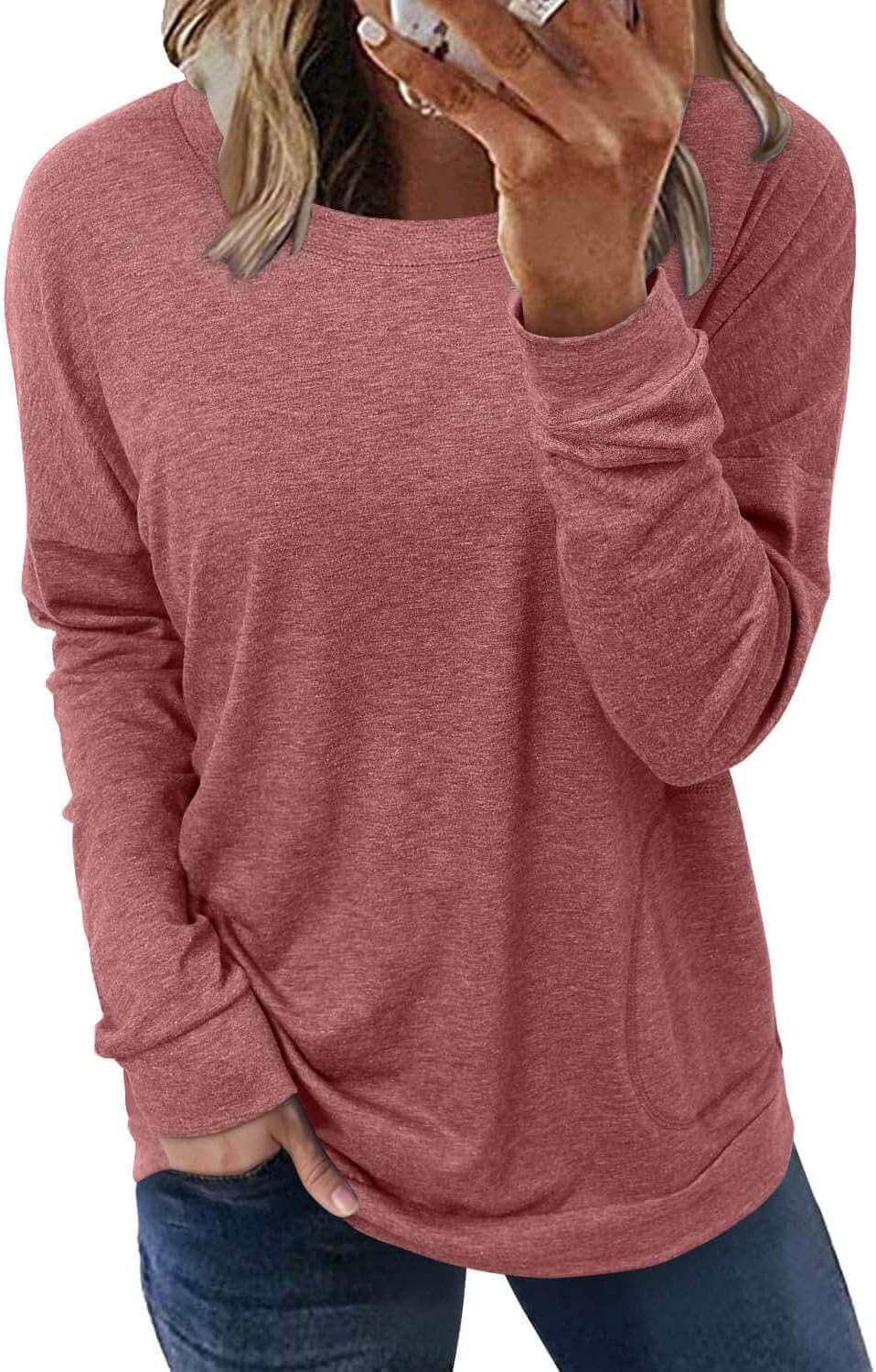 ONLYSHE Womens Crewneck Sweatshirt Casual Loose Fitting Tops Long Sleeve T Shirt
