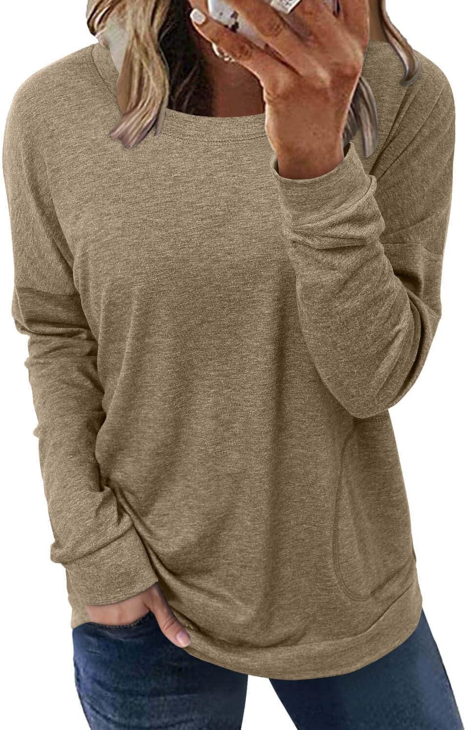 ONLYSHE Womens Crewneck Sweatshirt Casual Loose Fitting Tops Long Sleeve T Shirt