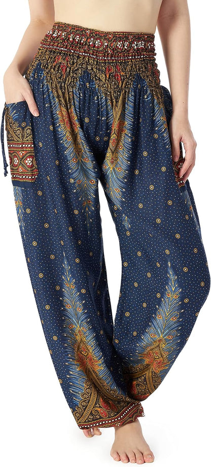 Lannaclothesdesign Women'S Smocked Waist Boho Flowy Yoga Harem Pants Hippie Clothes