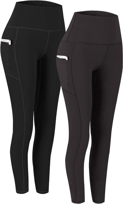 Fengbay 2 Pack High Waist Yoga Pants, Pocket Yoga Pants Tummy Control Workout Running 4 Way Stretch Yoga Leggings