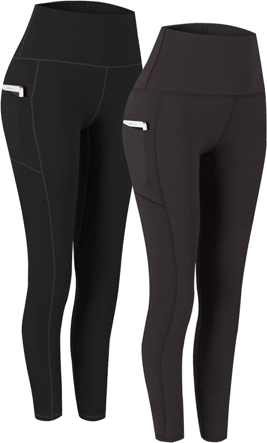 Fengbay 2 Pack High Waist Yoga Pants, Pocket Yoga Pants Tummy Control Workout Running 4 Way Stretch Yoga Leggings