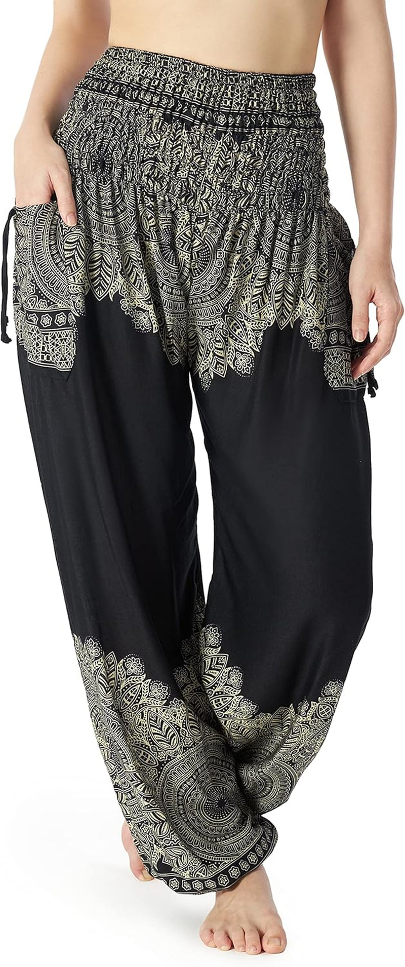Lannaclothesdesign Women'S Smocked Waist Boho Flowy Yoga Harem Pants Hippie Clothes