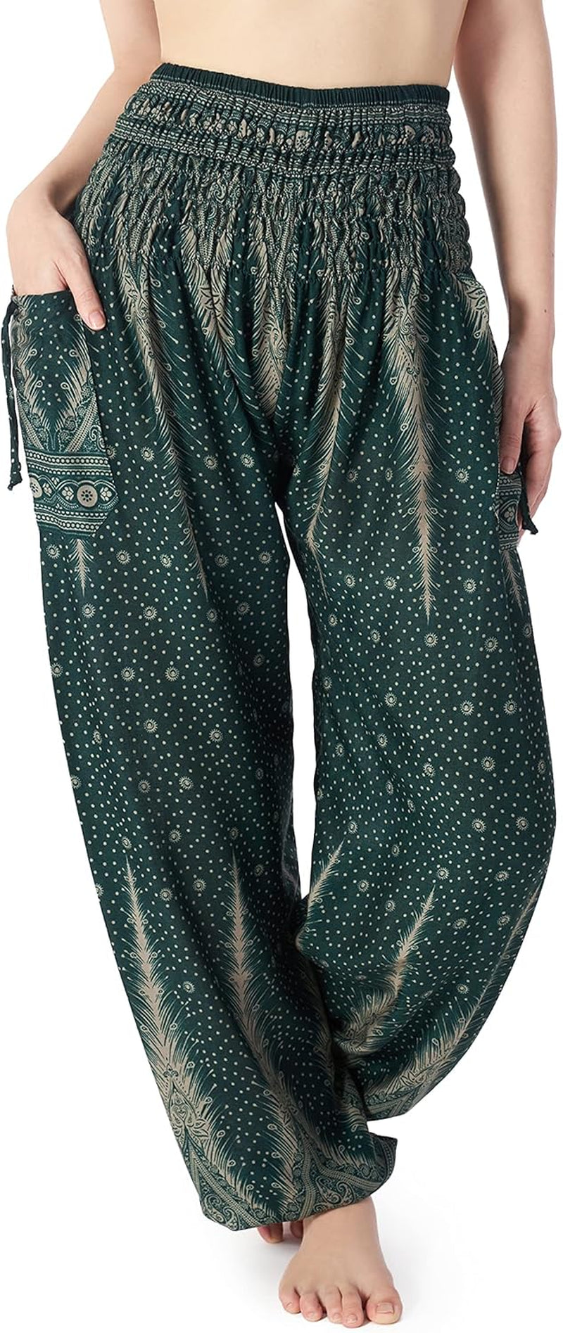 Lannaclothesdesign Women'S Smocked Waist Boho Flowy Yoga Harem Pants Hippie Clothes