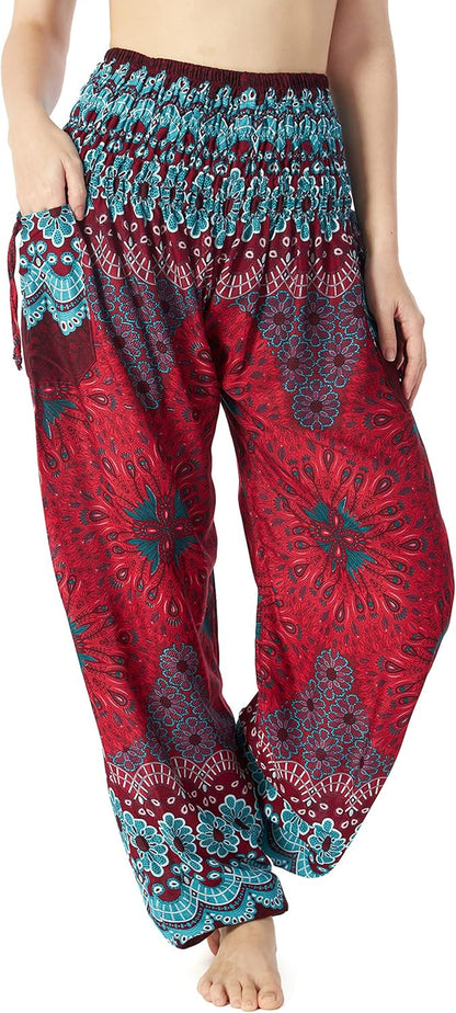 Lannaclothesdesign Women'S Smocked Waist Boho Flowy Yoga Harem Pants Hippie Clothes