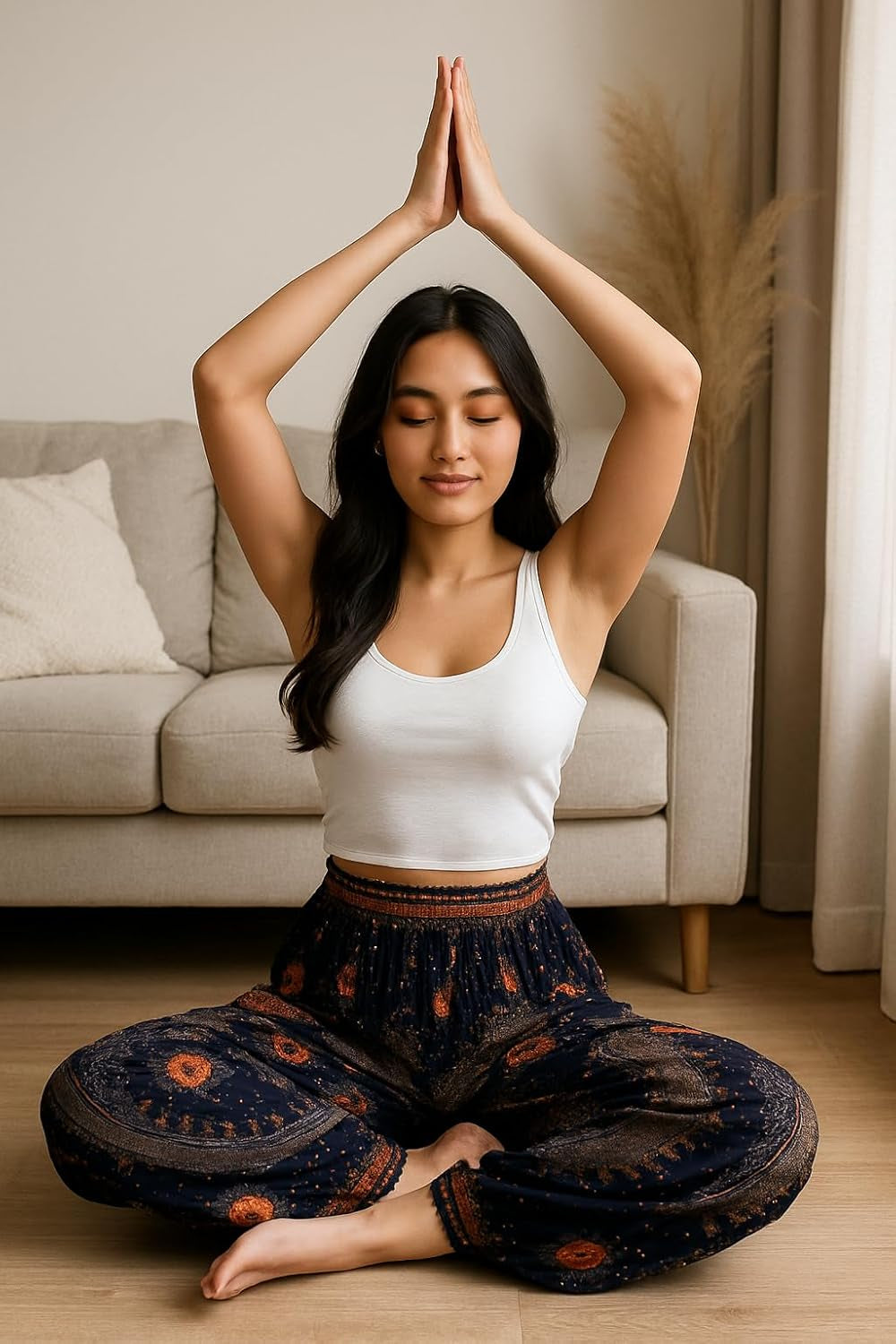 Lannaclothesdesign Women'S Smocked Waist Boho Flowy Yoga Harem Pants Hippie Clothes