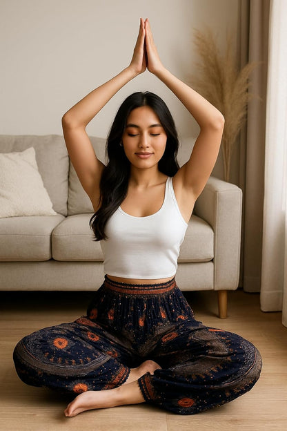 Lannaclothesdesign Women'S Smocked Waist Boho Flowy Yoga Harem Pants Hippie Clothes