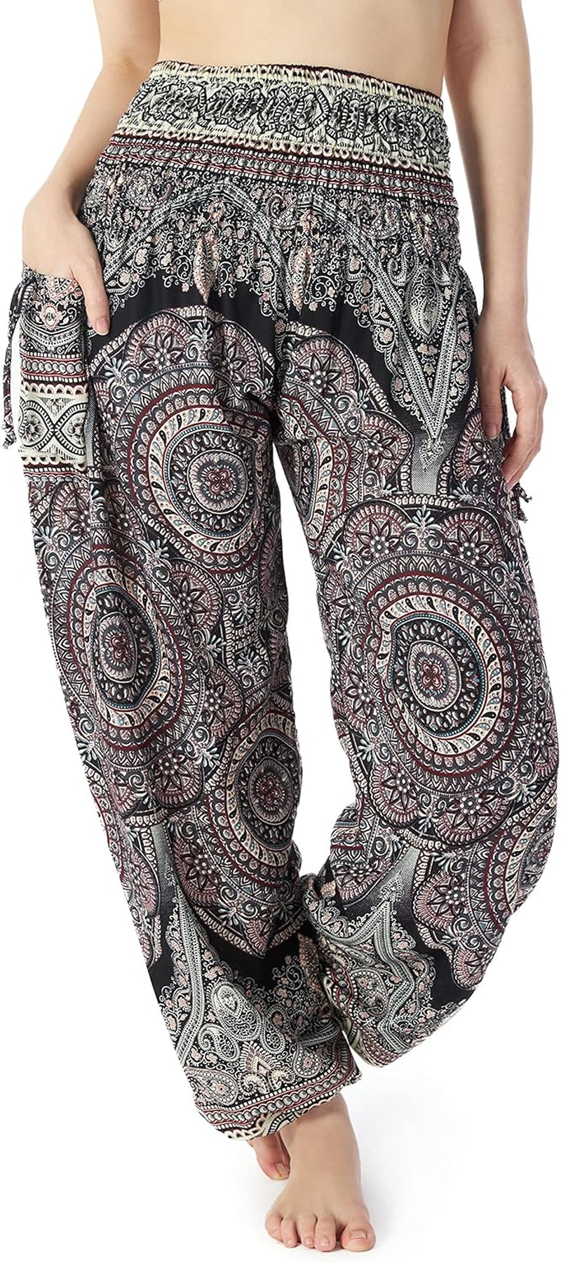 Lannaclothesdesign Women'S Smocked Waist Boho Flowy Yoga Harem Pants Hippie Clothes